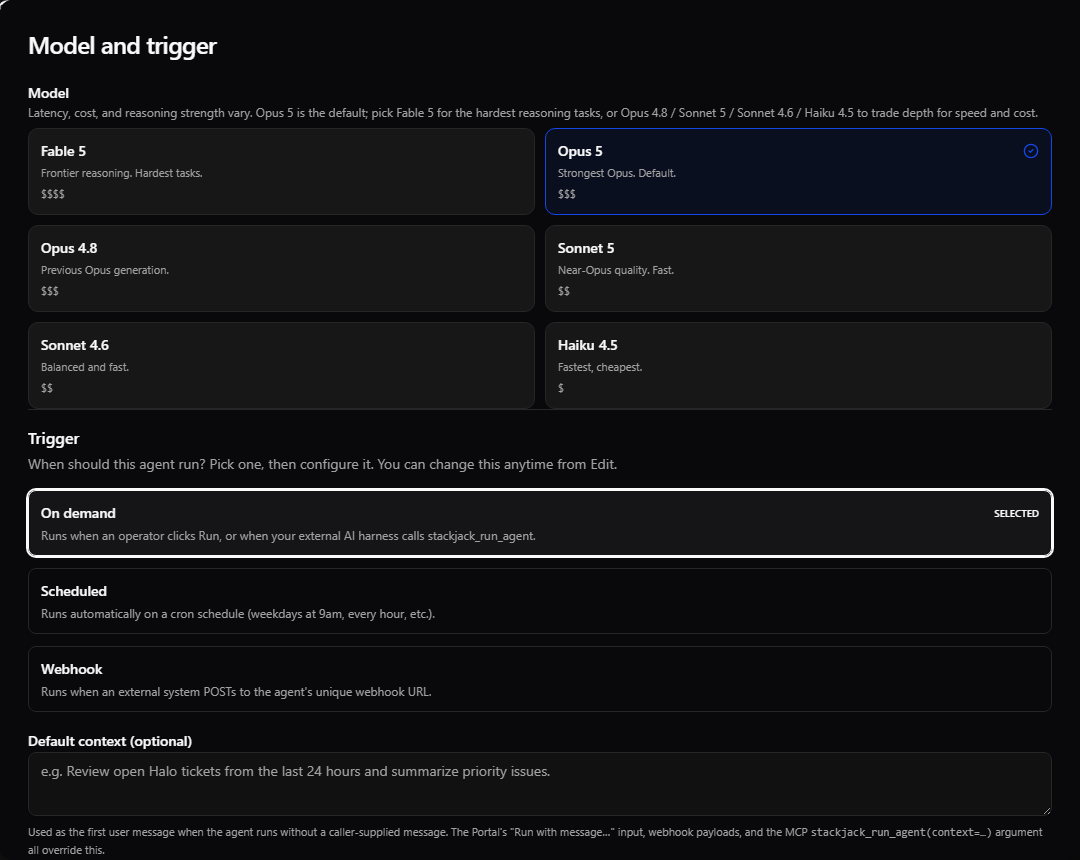 The model tiles and the trigger type selector.