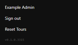 The current sidebar account footer showing a fictitious display name, Sign out, Reset Tours, and the Portal version